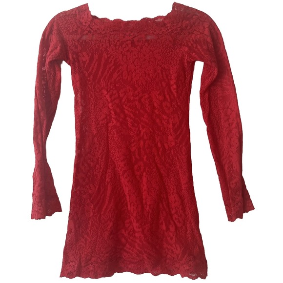 Victoria's Secret Other - Victoria's Secret‎ Women's Small Red Lace Animal Print Pullover Sheer Dress